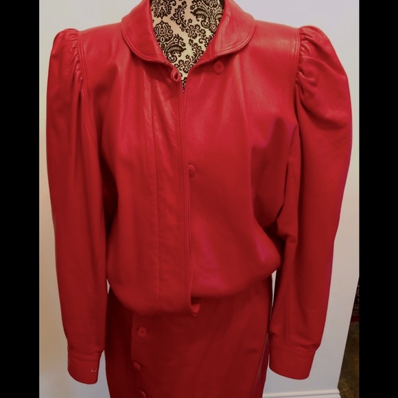 Neiman Marcus designer Red Florentine leather bomber Jacket sz EU 44/ US S-M - Picture 4 of 14